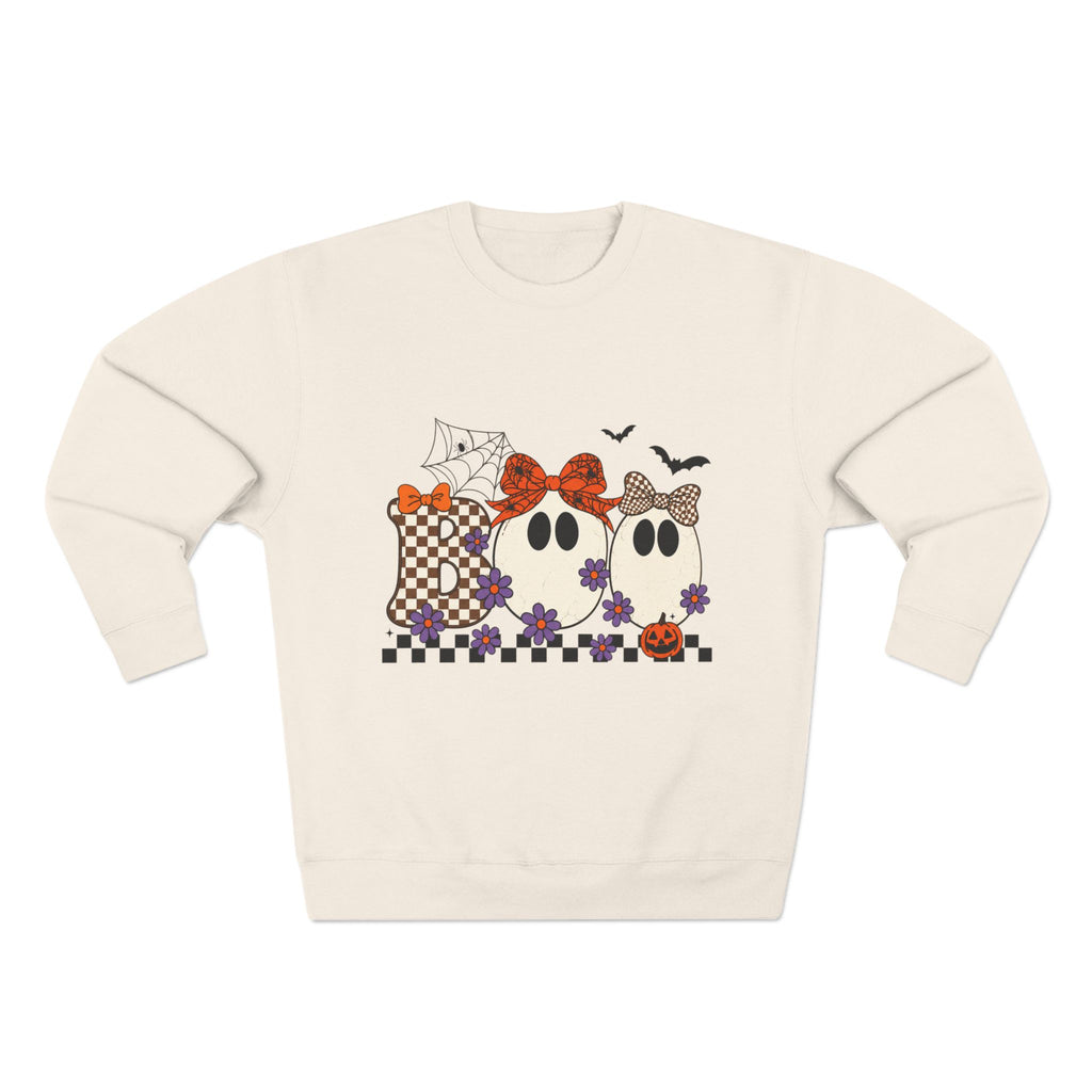 Ghost Family Crewneck Sweatshirt — Cute Plaid Halloween Ghosts with Bows