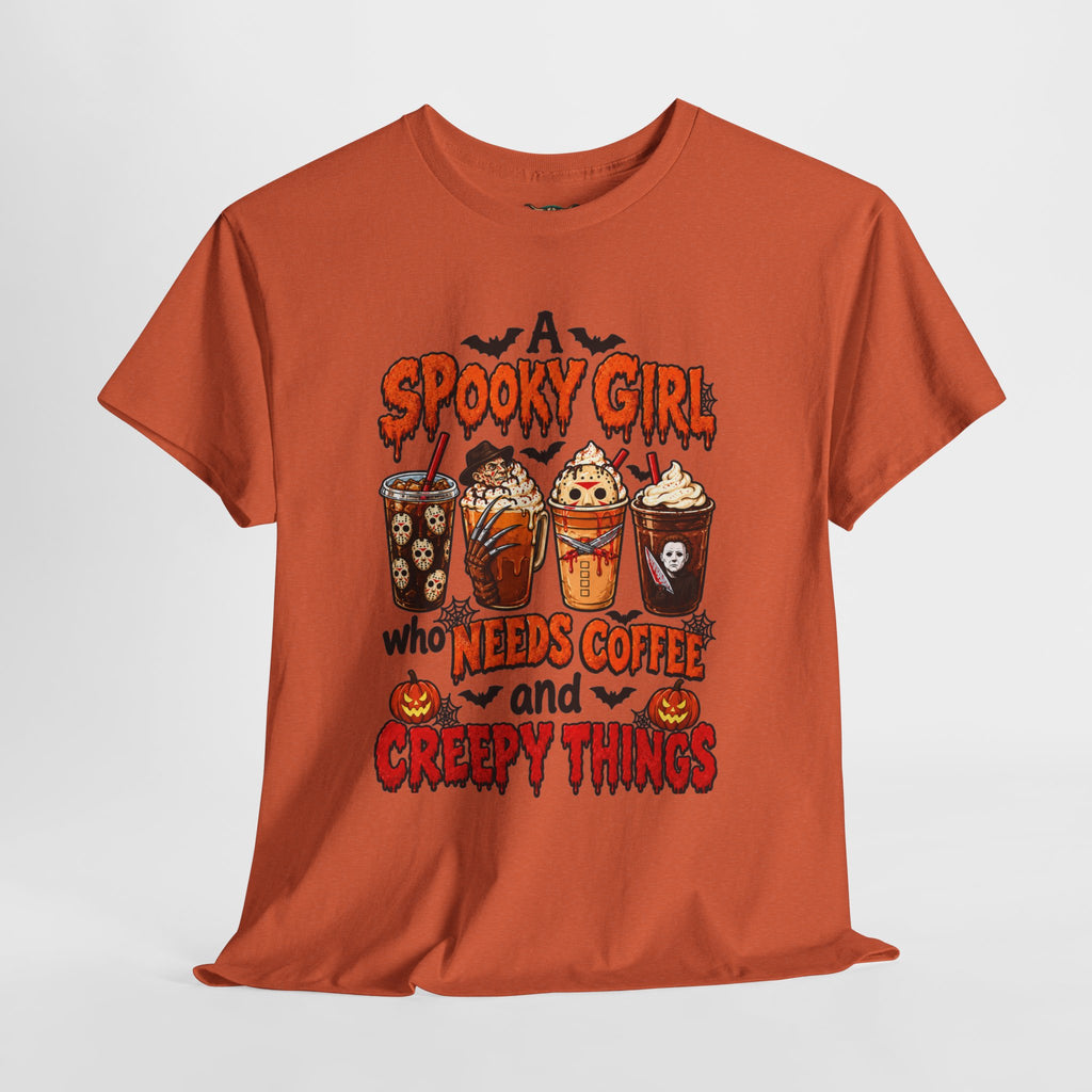 Spooky Girl Halloween Tee – "A Spooky Girl Who Needs Coffee and Creepy Things"