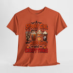 Spooky Girl Halloween Tee – "A Spooky Girl Who Needs Coffee and Creepy Things"