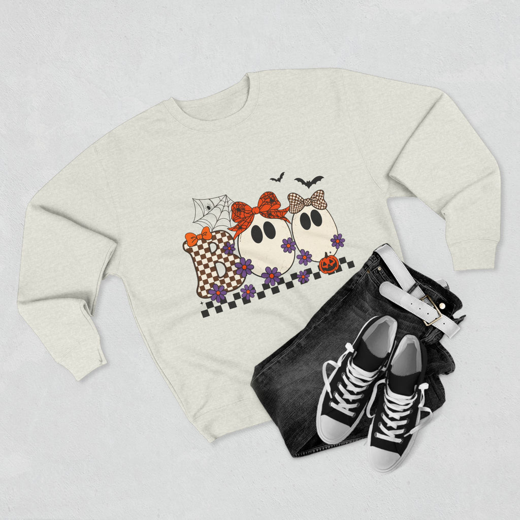 Ghost Family Crewneck Sweatshirt — Cute Plaid Halloween Ghosts with Bows