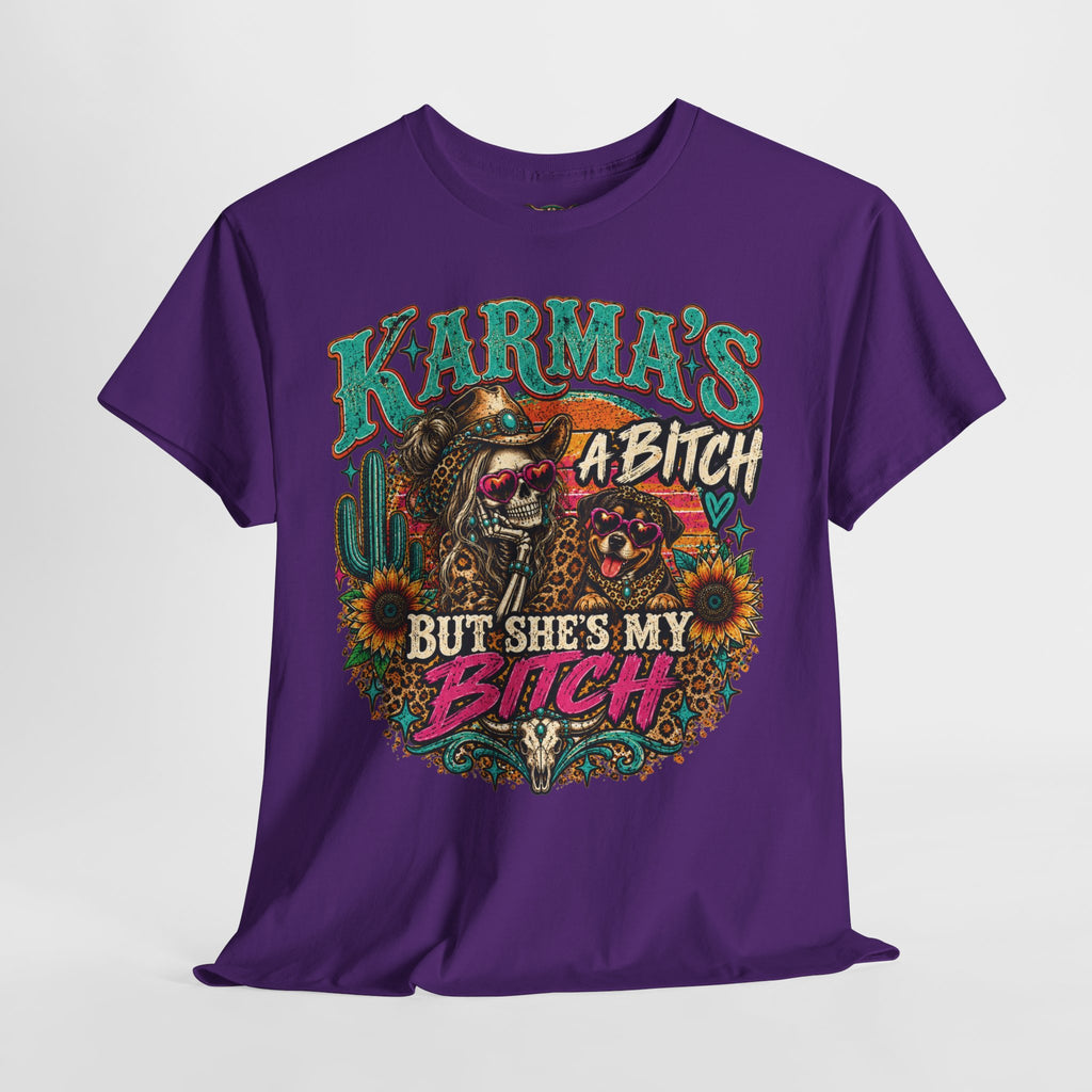 Karma’s a Bitch Skull Tee — 'What Goes Around Comes Around' Western Sunflower Tee
