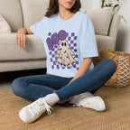 Halloween Ghost 'Boo' T-Shirt — Retro Checkered Purple Graphic Tee