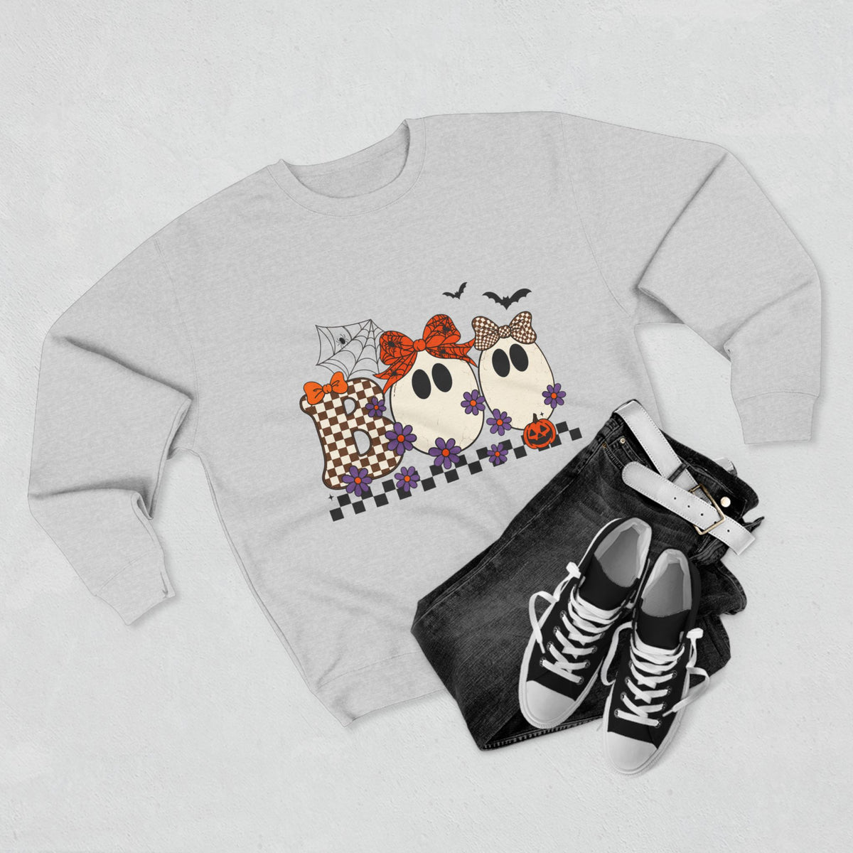 Ghost Family Crewneck Sweatshirt — Cute Plaid Halloween Ghosts with Bows