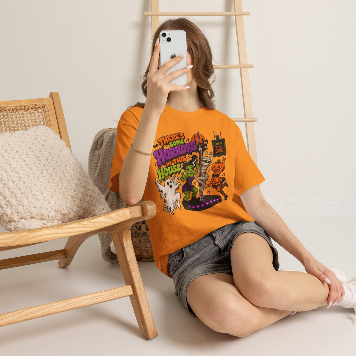 Halloween 'There's Some Horrors in This House' Tee — Dancing Mummy, Ghost & Pumpkin Shirt