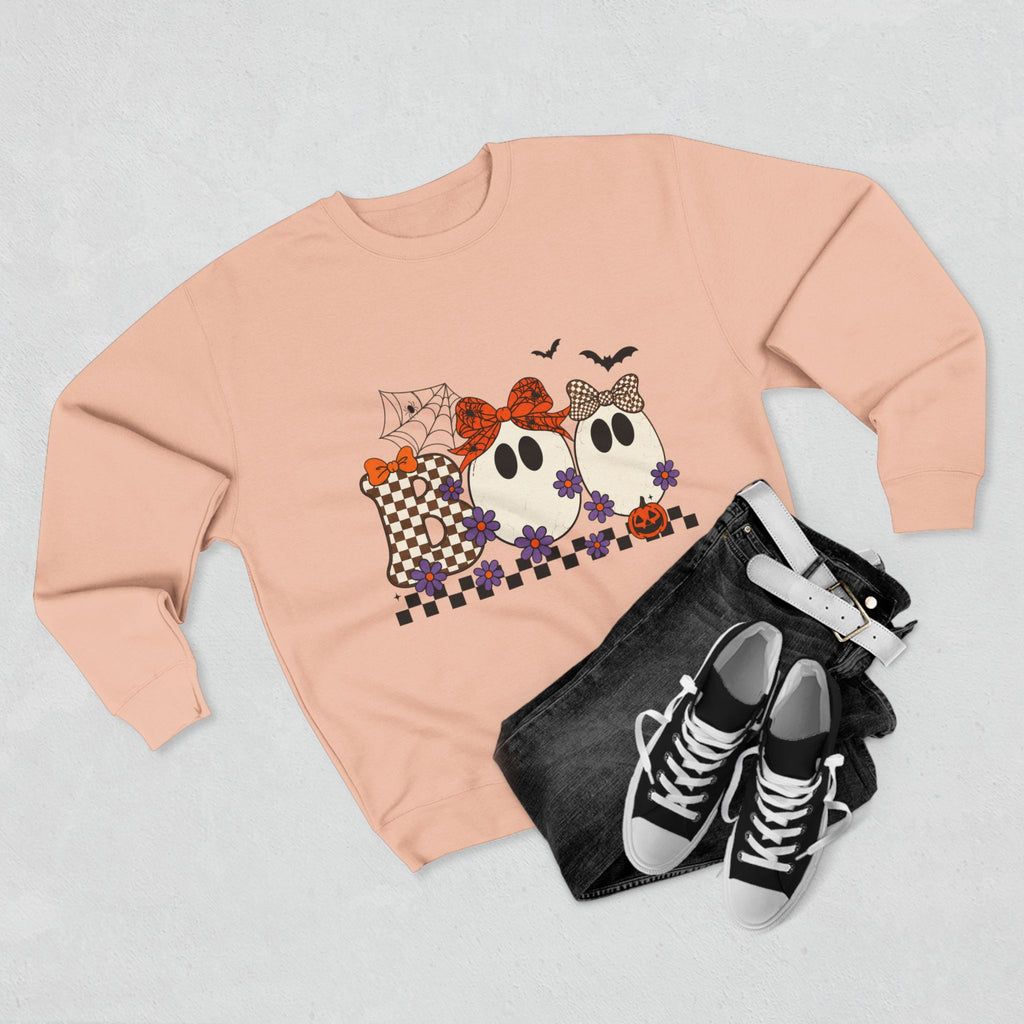 Ghost Family Crewneck Sweatshirt — Cute Plaid Halloween Ghosts with Bows