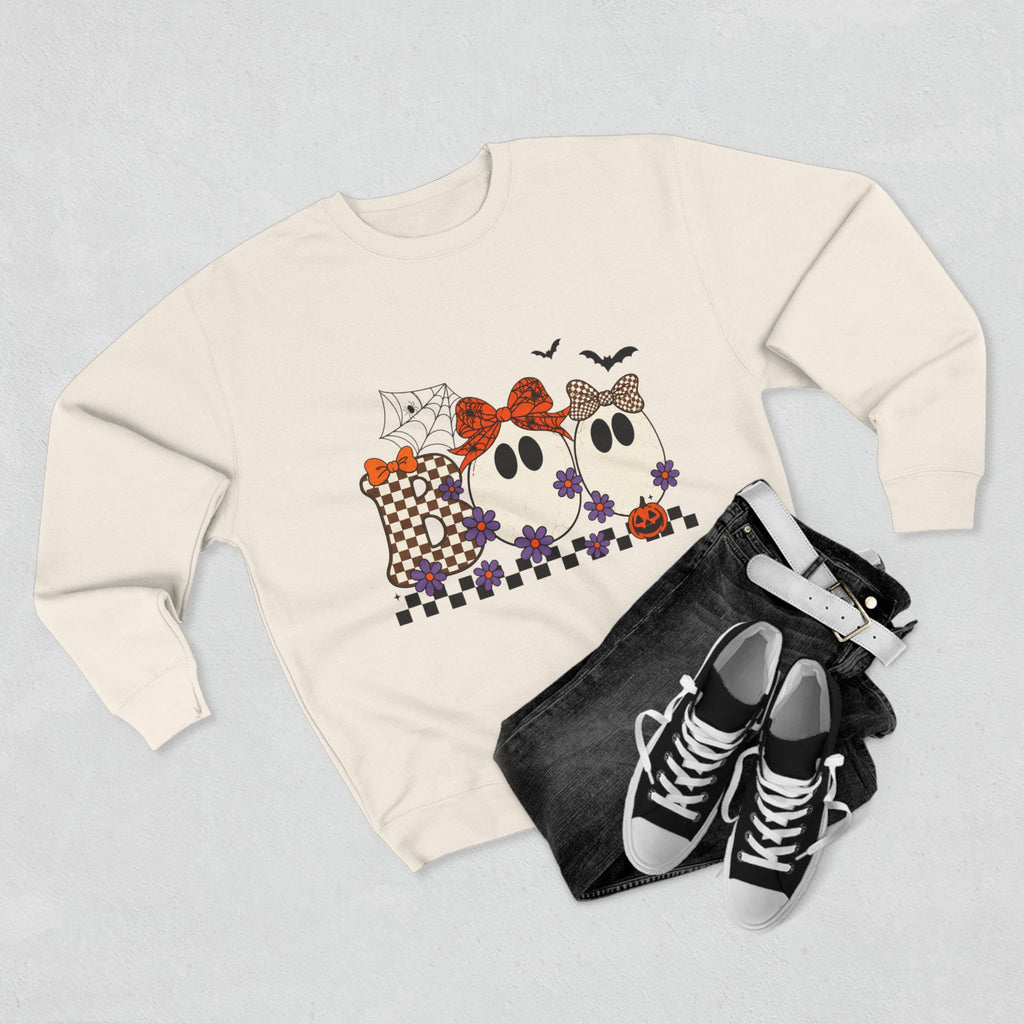 Ghost Family Crewneck Sweatshirt — Cute Plaid Halloween Ghosts with Bows