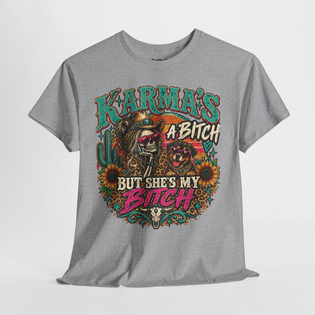 Karma’s a Bitch Skull Tee — 'What Goes Around Comes Around' Western Sunflower Tee