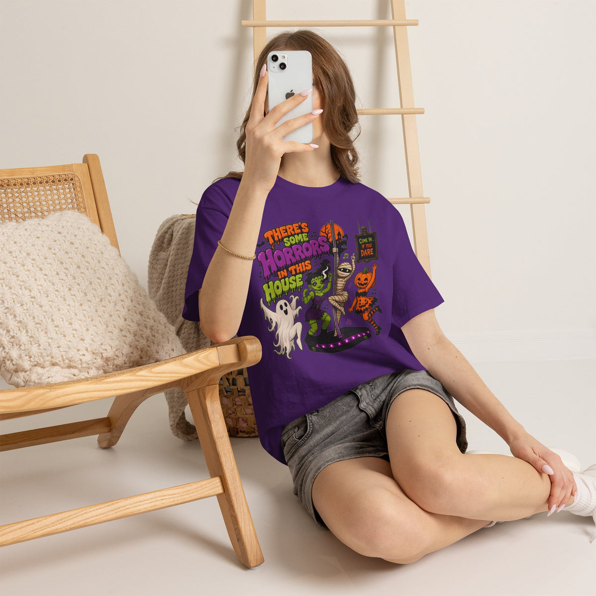 Halloween 'There's Some Horrors in This House' Tee — Dancing Mummy, Ghost & Pumpkin Shirt