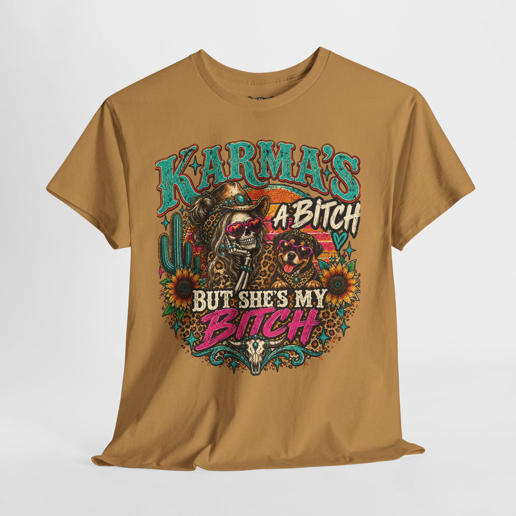 Karma’s a Bitch Skull Tee — 'What Goes Around Comes Around' Western Sunflower Tee