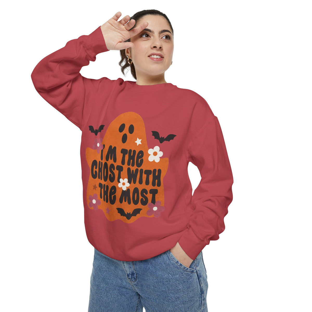 Halloween Ghost Sweatshirt — "I'm the Ghost With the Most" Cozy Crewneck