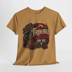 Trouble Looks Good On Me Tee - Western Cowgirl Skull Graphic T-Shirt