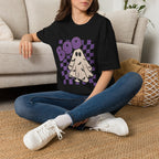 Halloween Ghost 'Boo' T-Shirt — Retro Checkered Purple Graphic Tee