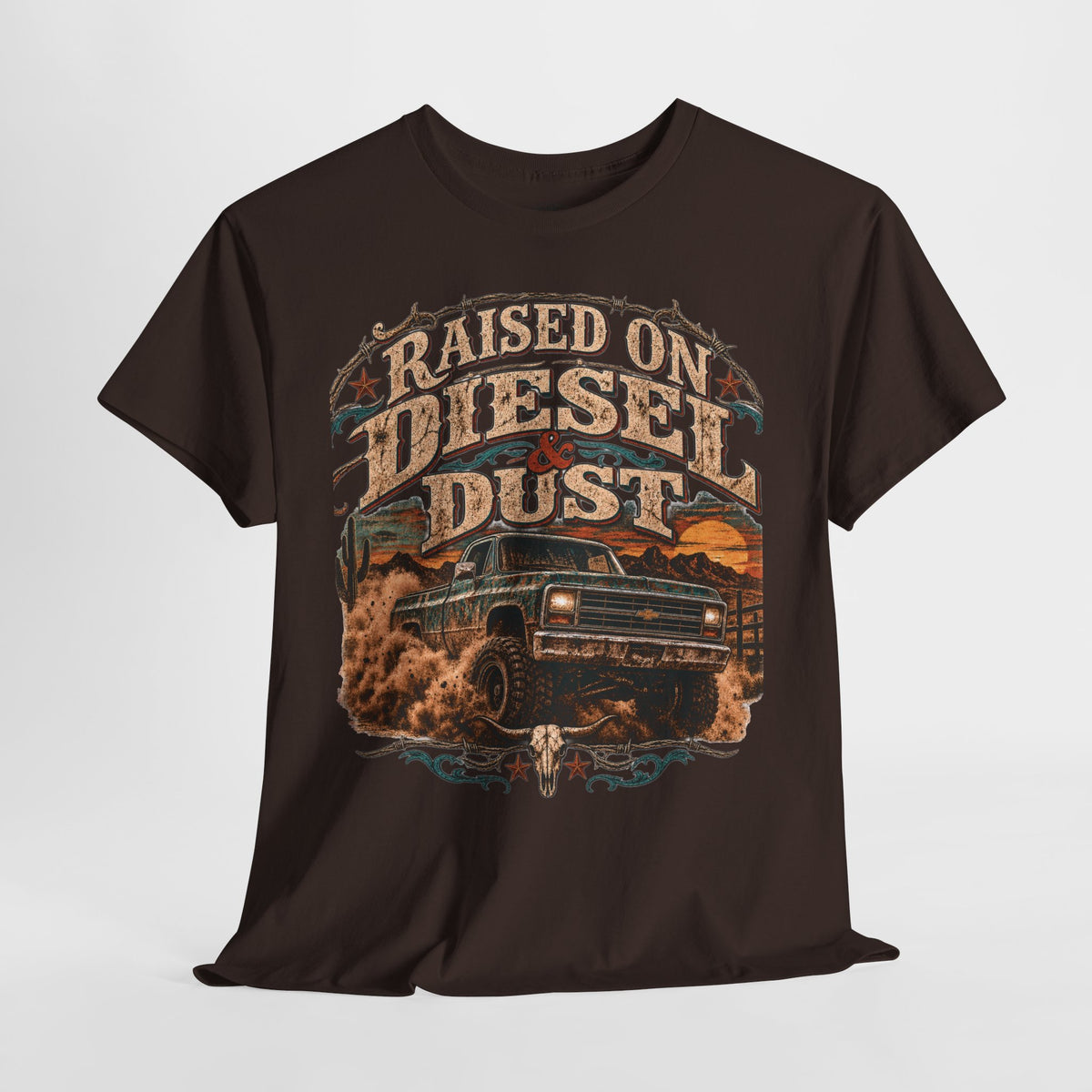 Raised on Diesel & Dust Tee — Vintage Truck Graphic T-Shirt