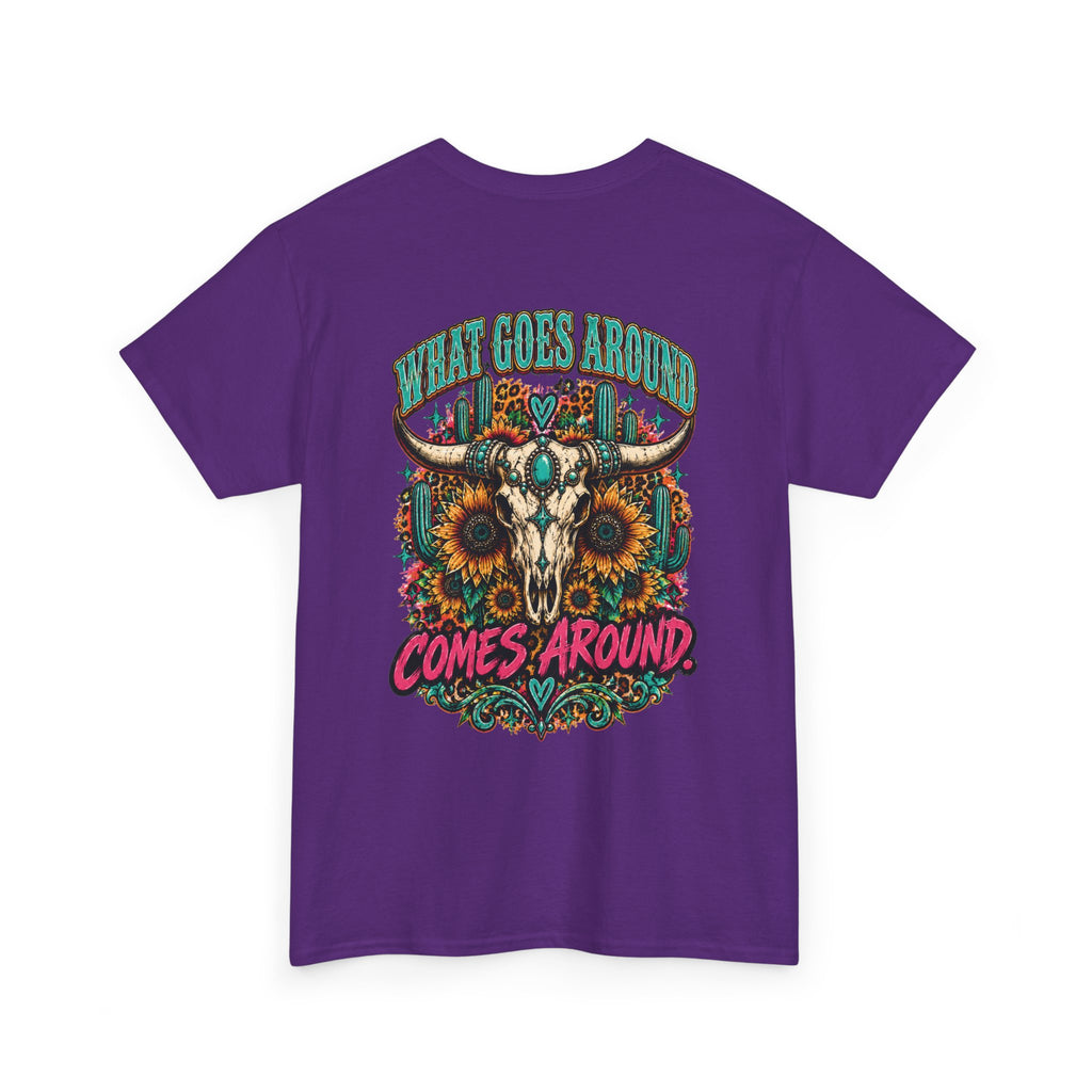 Karma’s a Bitch Skull Tee — 'What Goes Around Comes Around' Western Sunflower Tee