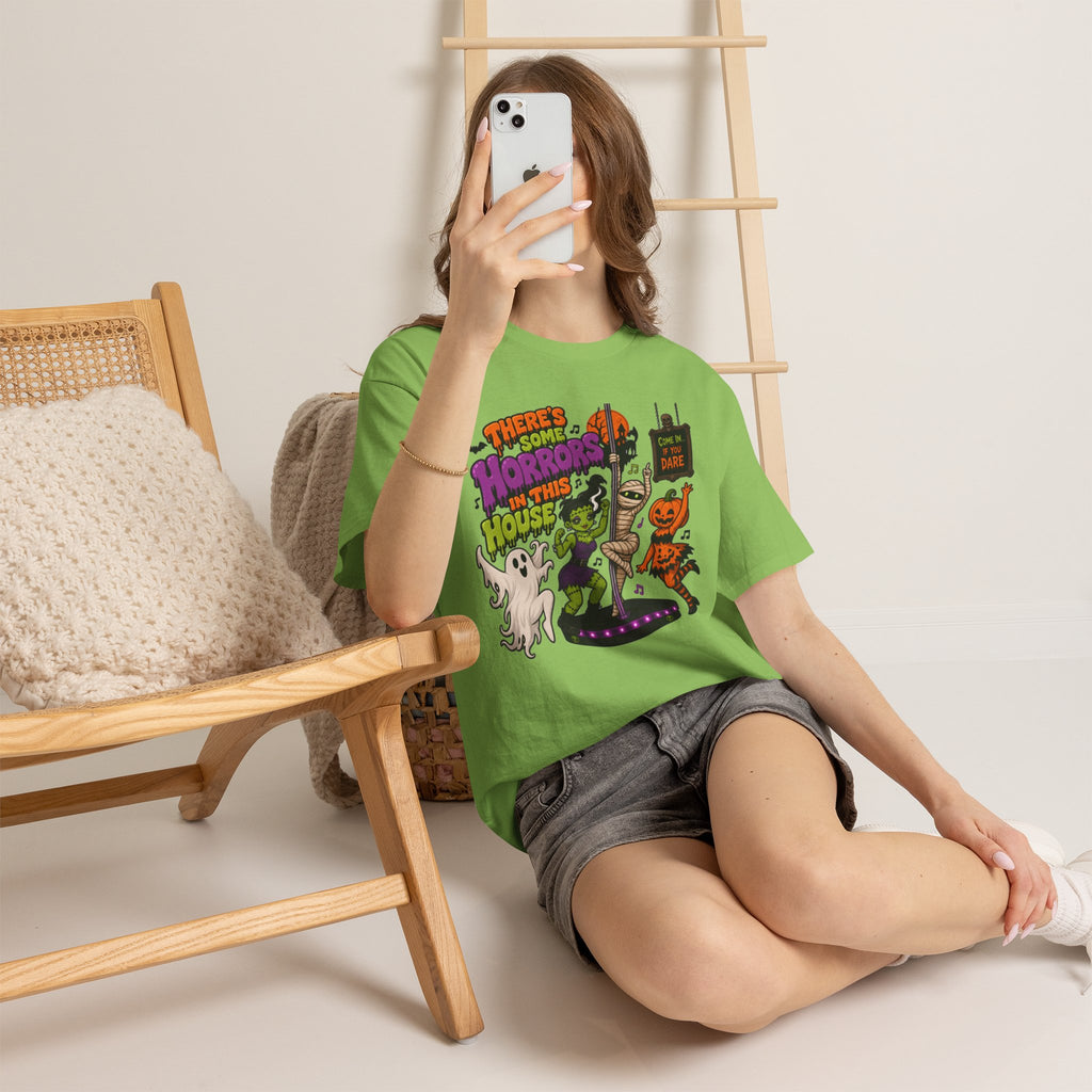 Halloween 'There's Some Horrors in This House' Tee — Dancing Mummy, Ghost & Pumpkin Shirt