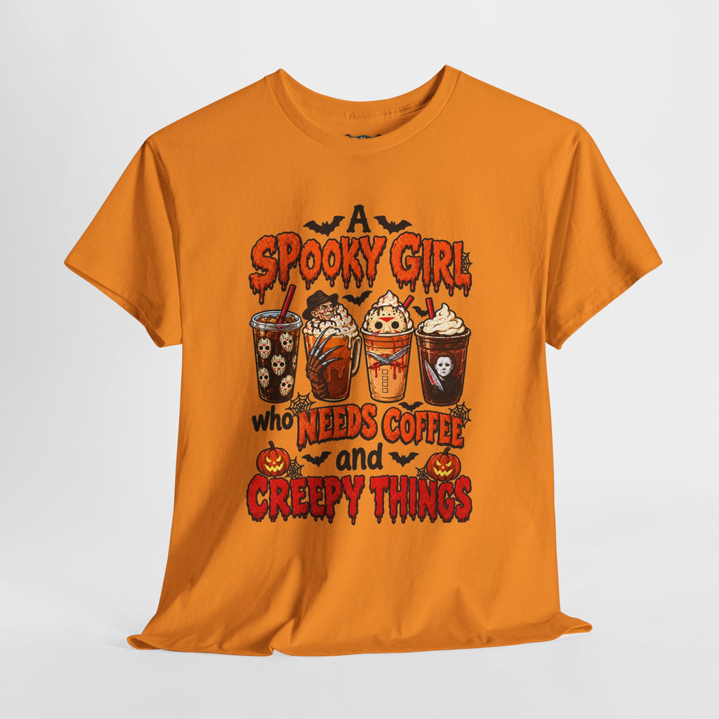 Spooky Girl Halloween Tee – "A Spooky Girl Who Needs Coffee and Creepy Things"