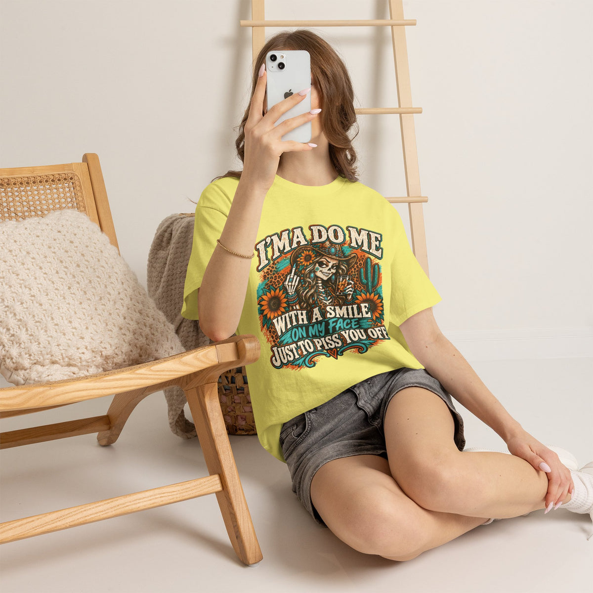 Graphic Tee — “I’m A Do Me With A Smile On My Face Just To Piss You Off” Skull & Sunflower Design