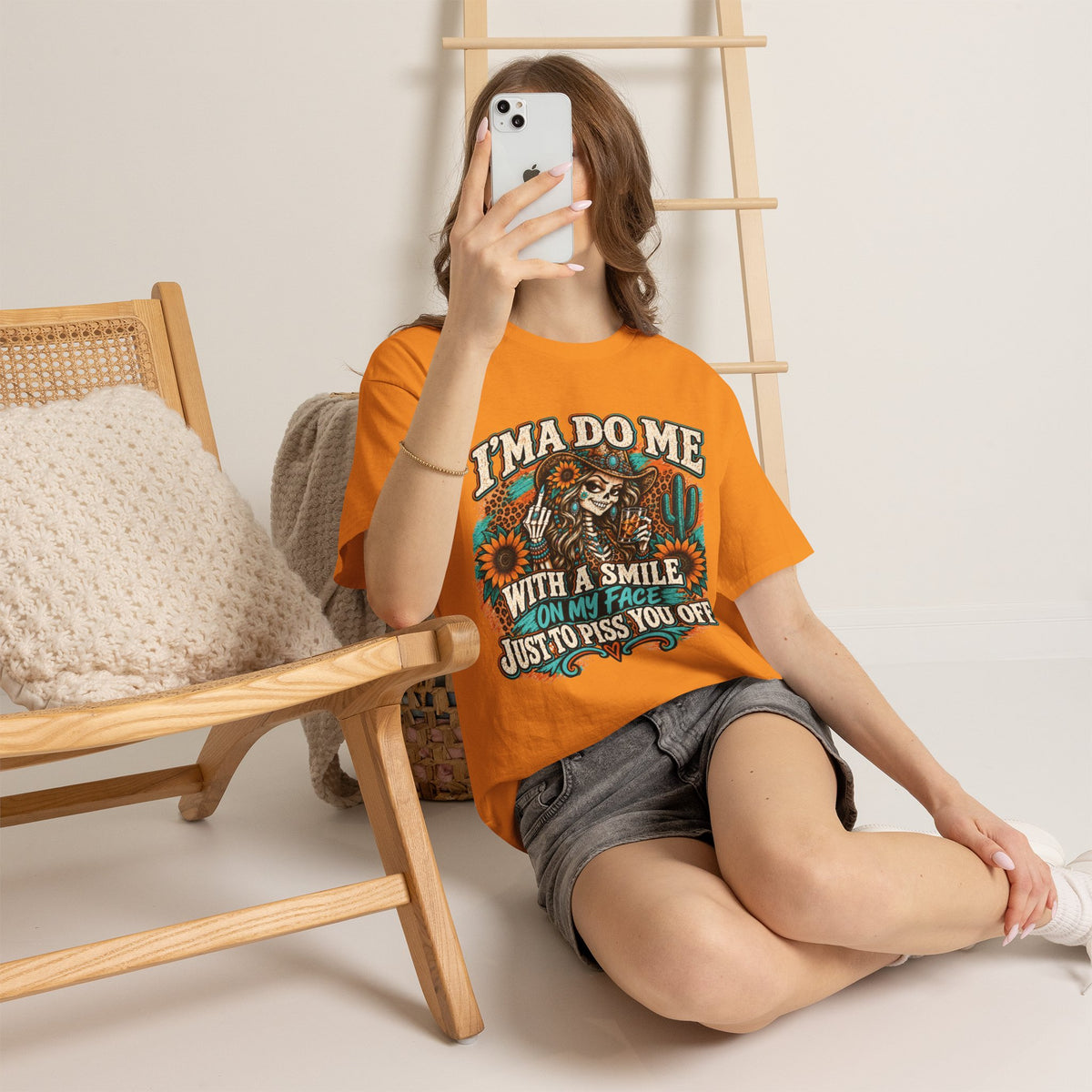 Graphic Tee — “I’m A Do Me With A Smile On My Face Just To Piss You Off” Skull & Sunflower Design