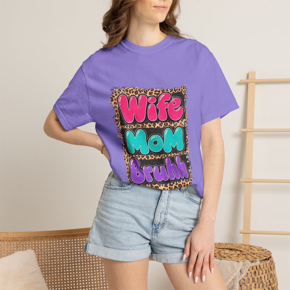 Wife Mom Bruhh T-Shirt — Leopard Skull Mom Graphic Tee