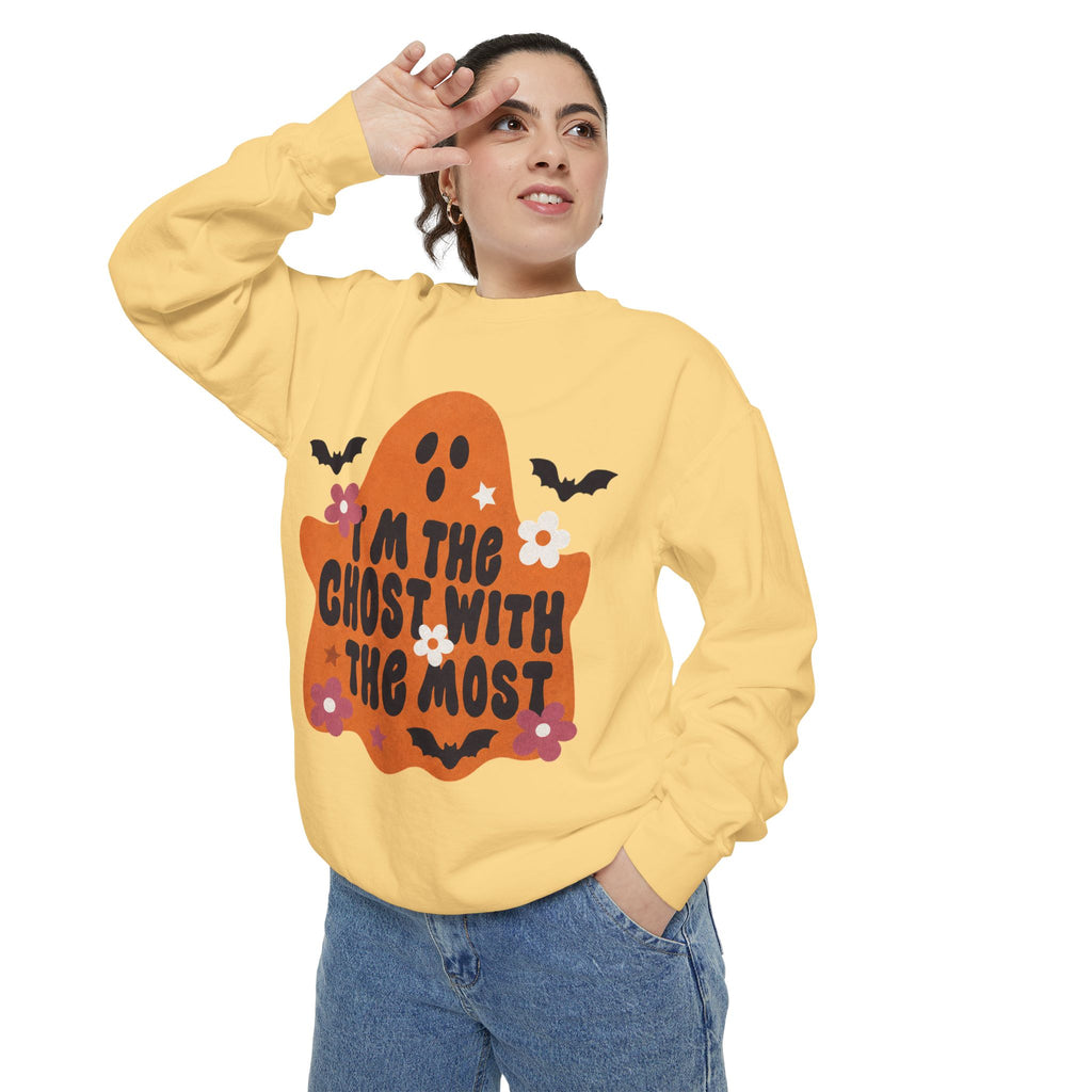 Halloween Ghost Sweatshirt — "I'm the Ghost With the Most" Cozy Crewneck